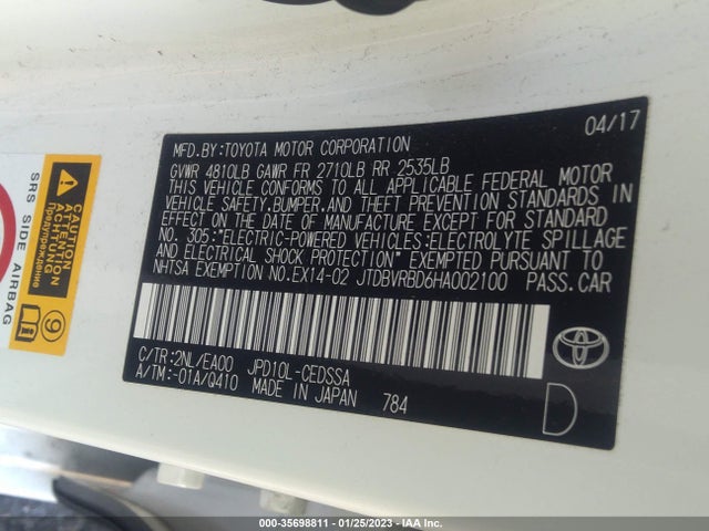 Toyota Mirai 2017 JTDBVRBD6HA002100 Image 9