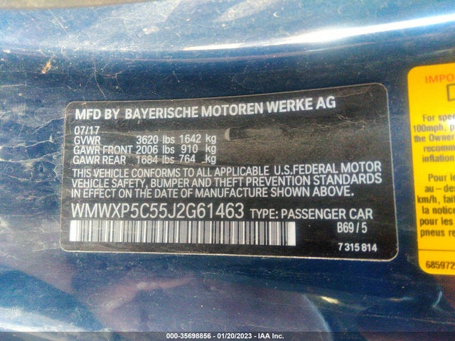 WMWXP5C55J2G61463 Mini Hardtop 2 Door Cooper/oxford Edition