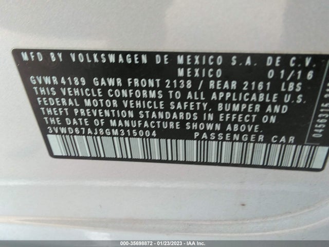 3VWD67AJ8GM315004 Volkswagen Jetta Sedan 1.4t Se W/connectivity