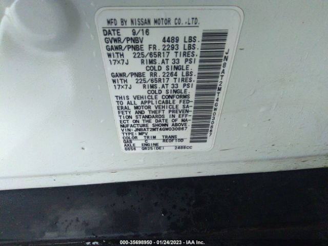 JN8AT2MT4GW030867 Nissan ROGUE SV