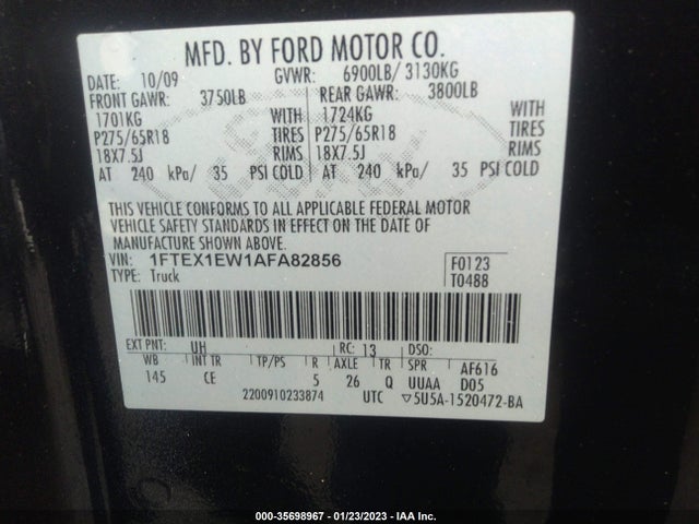 2010 FORD F-150 XL/STX VIN: 1FTEX1EW1AFA82856