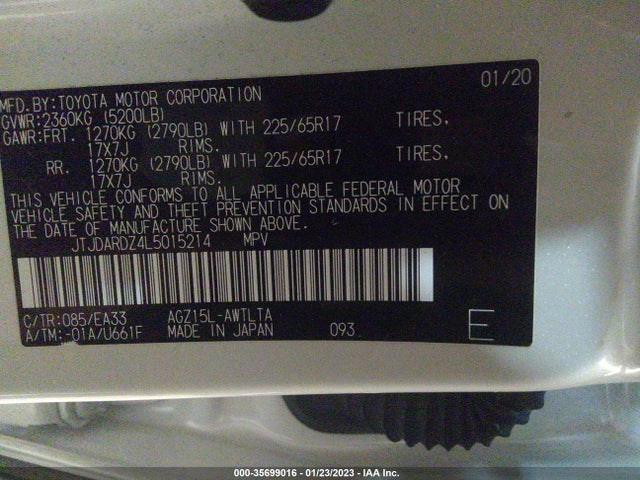 JTJDARDZ4L5015214 Lexus Nx Nx 300