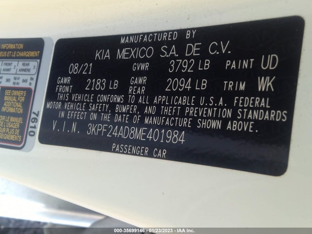 2021 Kia Forte, VIN: 3KPF24AD8ME401984