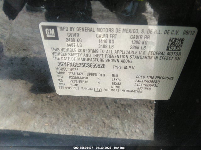 3GYFNGE35CS659528 Cadillac Srx Base
