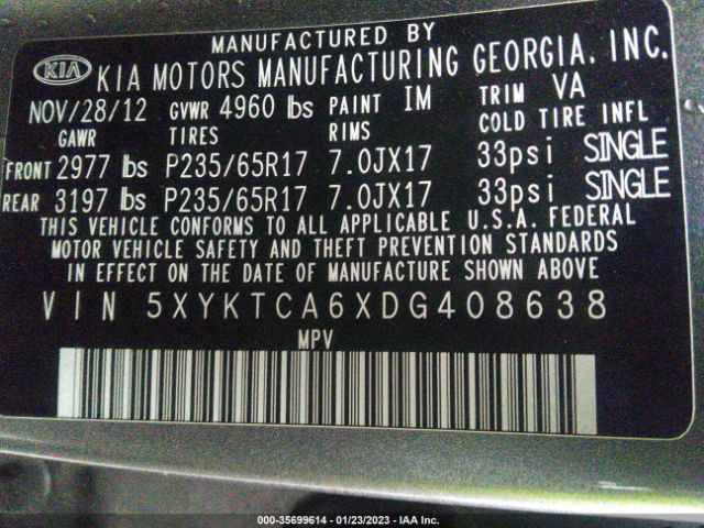 5XYKTCA6XDG408638 KIA SORENTO LX