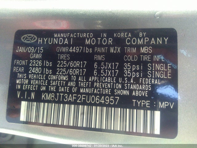 2015 Hyundai Tucson, VIN: KM8JT3AF2FU064957