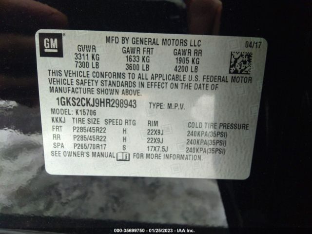 1GKS2CKJ9HR298943 GMC YUKON DENALI