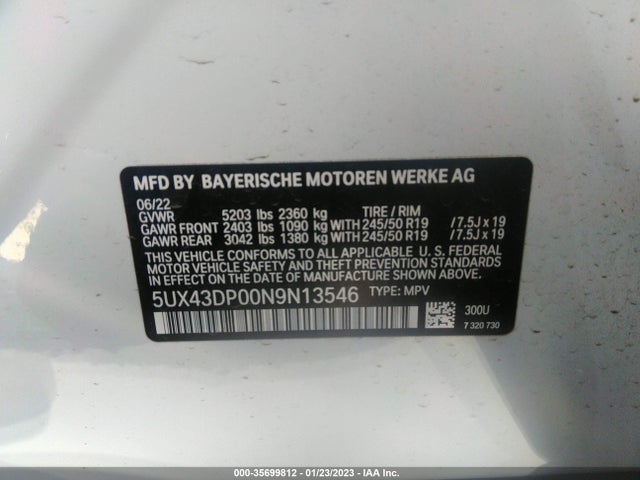 BMW X3 Sdrive30i 2022 5UX43DP00N9N13546 Image 9