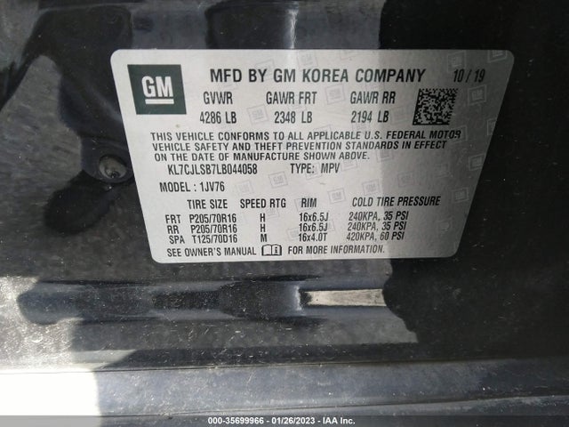 Chevrolet Trax Lt 2020 KL7CJLSB7LB044058 Image 9