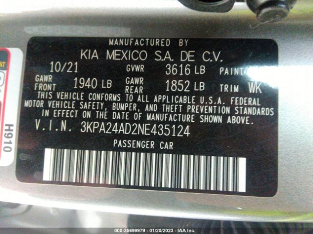 3KPA24AD2NE435124 KIA RIO S