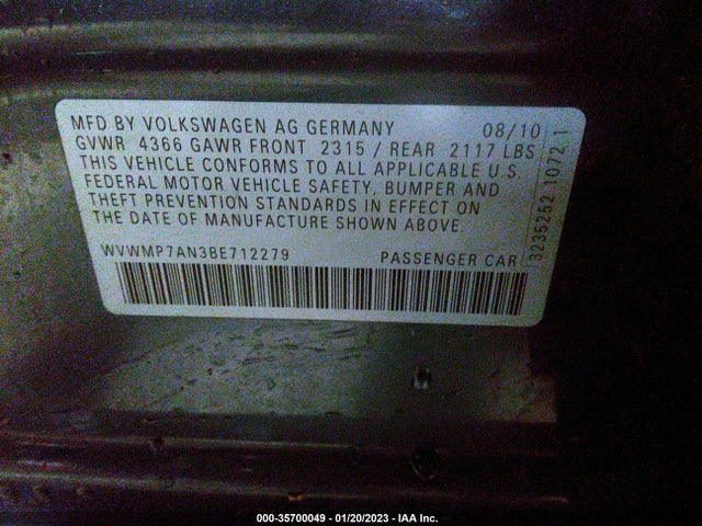 Volkswagen CC 2011 WVWMP7AN3BE712279 Image 9