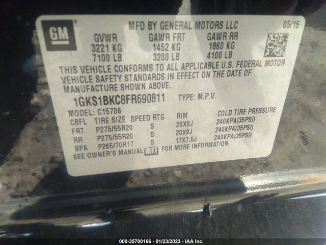 GMC YUKON SLT 2015 1GKS1BKC8FR690811 Image 9