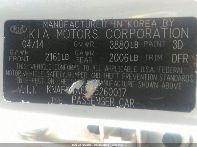 KNAFK4A60F5260017 KIA FORTE LX
