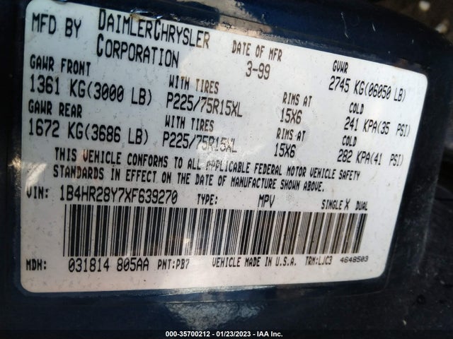 Dodge DURANGO 1999 1B4HR28Y7XF639270 Image 10