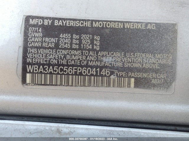 2015 BMW 3 SERIES 328I VIN: WBA3A5C56FP604146