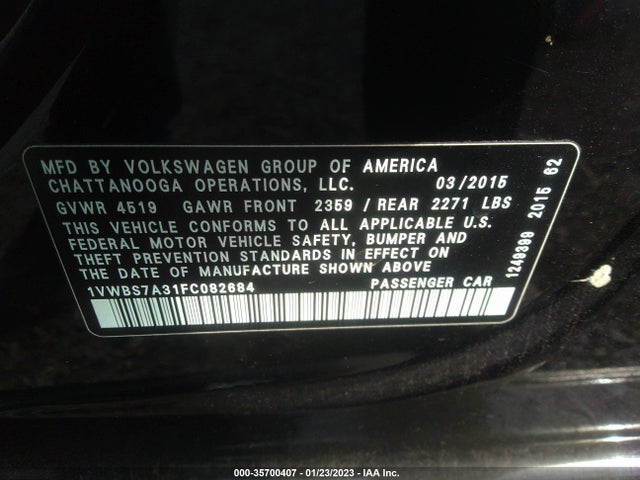 1VWBS7A31FC082684 Volkswagen Passat 1.8t Se W/sunroof & Nav