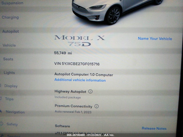 Tesla Model X 70d/90d/75d/60d/p100d 2016 5YJXCBE27GF015716 Image 8