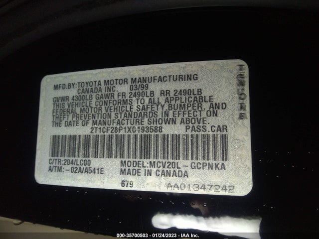 1999 TOYOTA CAMRY SOLARA SE/SLE VIN: 2T1CF28P1XC193588