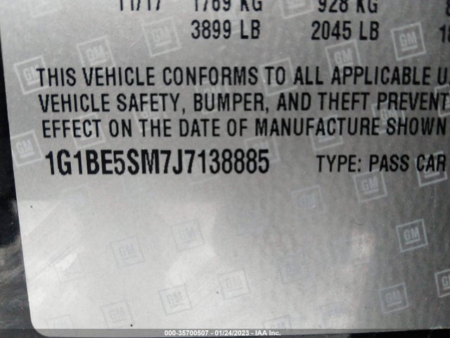2018 Chevrolet Cruze, VIN: 1G1BE5SM7J7138885