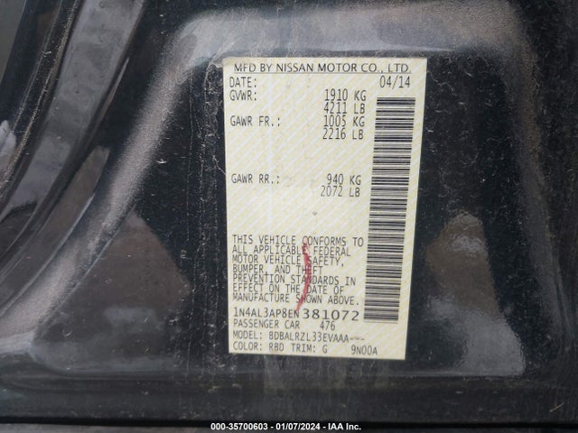 Nissan Altima 2.5 S 2014 1N4AL3AP8EN381072 Image 9