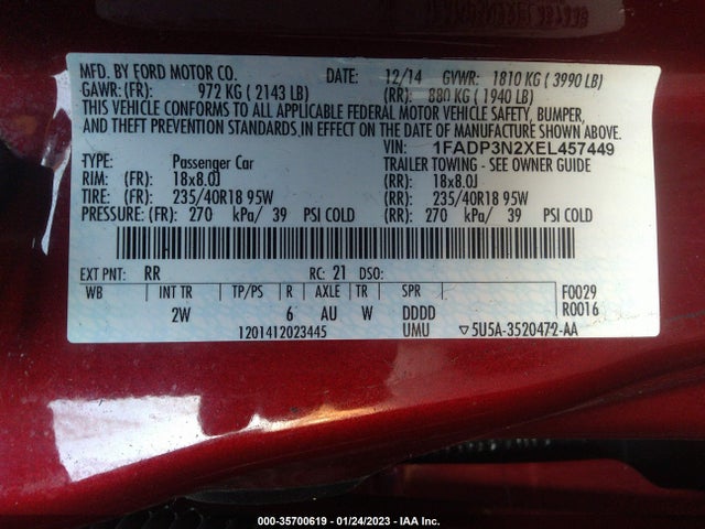 2014 FORD FOCUS TITANIUM VIN: 1FADP3N2XEL457449