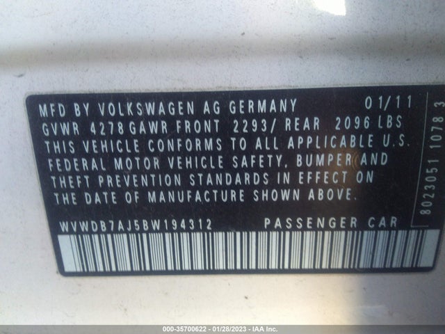 WVWDB7AJ5BW194312 Volkswagen Golf
