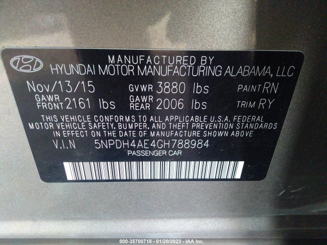 Hyundai Elantra Value Edition 2016 5NPDH4AE4GH788984 Image 10