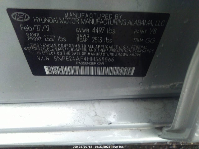 Hyundai Sonata 2.4l 2017 5NPE24AF4HH568566 Image 10