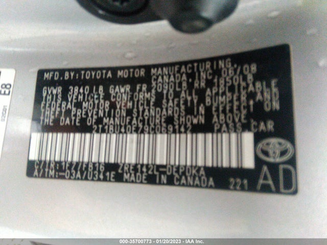 2009 TOYOTA COROLLA VIN: 2T1BU40E79C069142