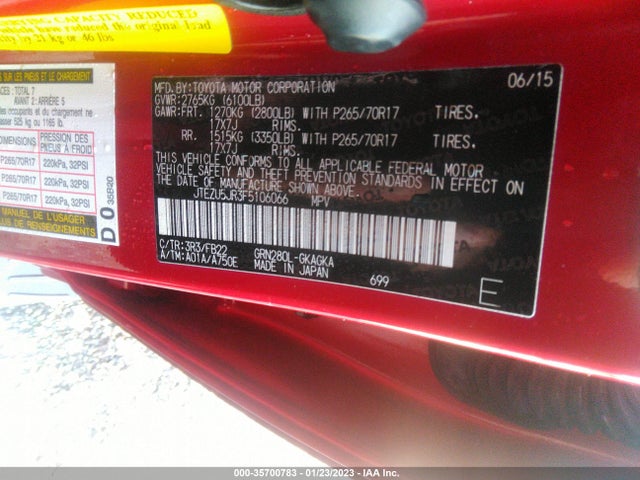 2015 Toyota 4Runner, VIN: JTEZU5JR3F5106066