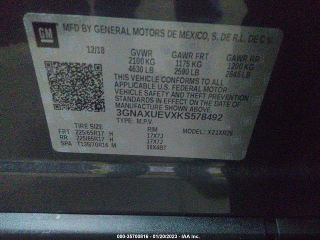 Chevrolet EQUINOX LT 2019 3GNAXUEVXKS578492 Image 10