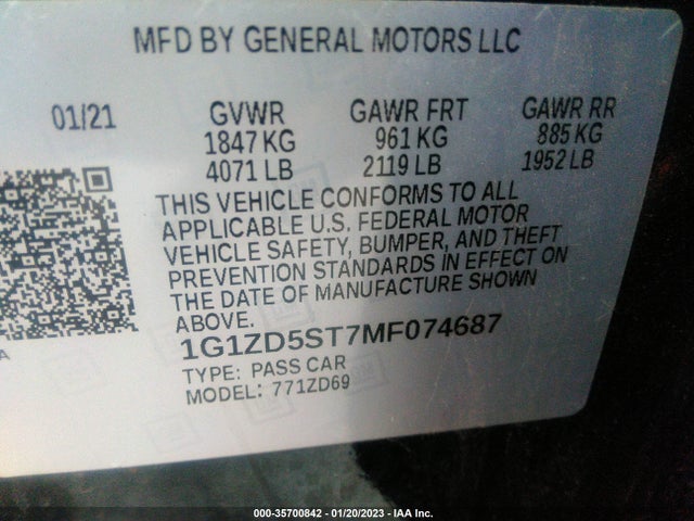 Chevrolet MALIBU LT 2021 1G1ZD5ST7MF074687 Image 9