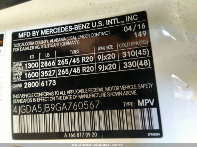 4JGDA5JB9GA760567 Mercedes-Benz Gle Gle 350