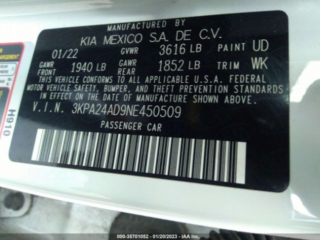 3KPA24AD9NE450509 KIA RIO S