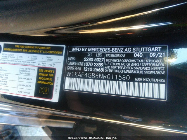 2022 Mercedes-Benz C-Class, VIN: W1KAF4GB6NR011580