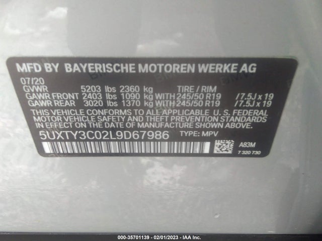 BMW X3 Sdrive30i 2020 5UXTY3C02L9D67986 Image 9