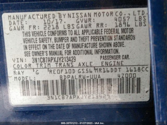 3N1CB7APXJY213429 Nissan Sentra Sr Turbo