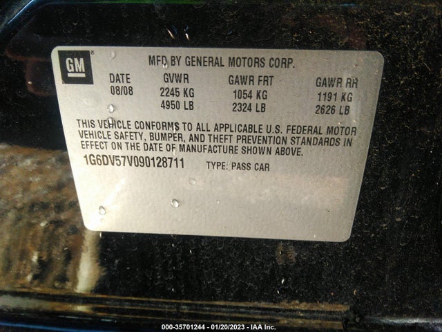 2009 CADILLAC CTS RWD W/1SB VIN: 1G6DV57V090128711