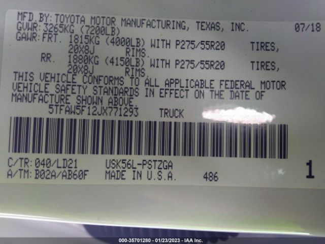 Toyota Tundra 4wd Sr5/limited/platinum 2018 5TFAW5F12JX771293 Image 10