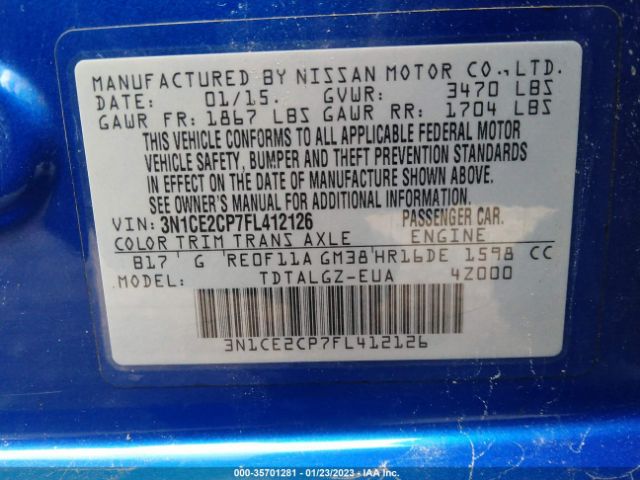 3N1CE2CP7FL412126 Nissan Versa Note Sr