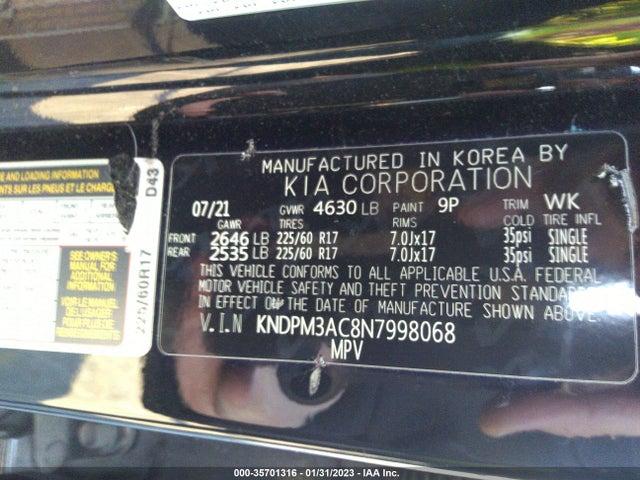 2022 Kia Sportage, VIN: KNDPM3AC8N7998068