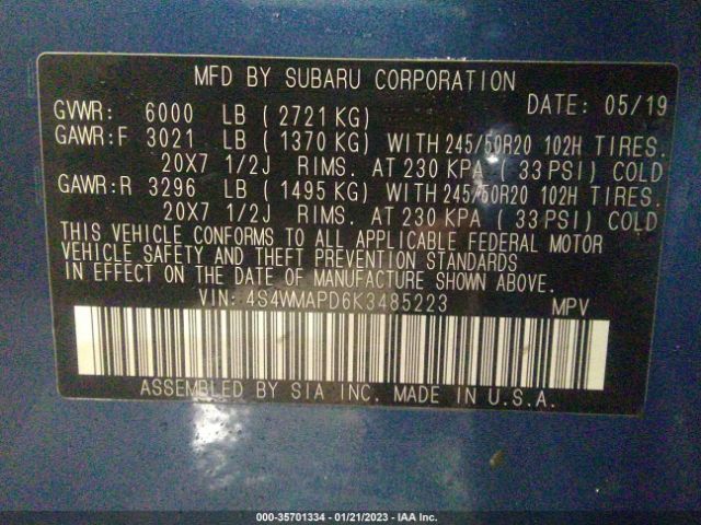 4S4WMAPD6K3485223 Subaru Ascent Limited