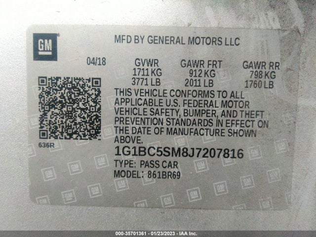 Chevrolet CRUZE LS 2018 1G1BC5SM8J7207816 Image 9