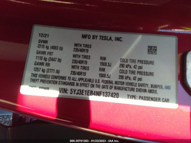 Tesla Model 3 Long Range 2022 5YJ3E1EB4NF137420 Image 9