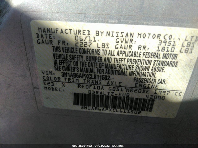 2012 NISSAN SENTRA 2.0 S VIN: 3N1AB6APXCL611502