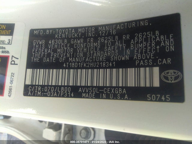 2017 Toyota Camry, VIN: 4T1BD1FK2HU218341