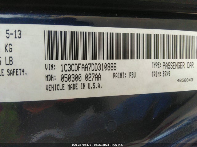 2013 DODGE DART SE VIN: 1C3CDFAA7DD310886
