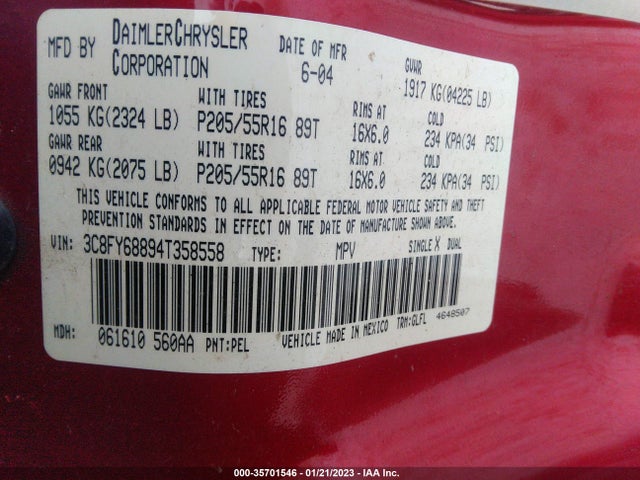 2004 CHRYSLER PT CRUISER LIMITED VIN: 3C8FY68894T358558