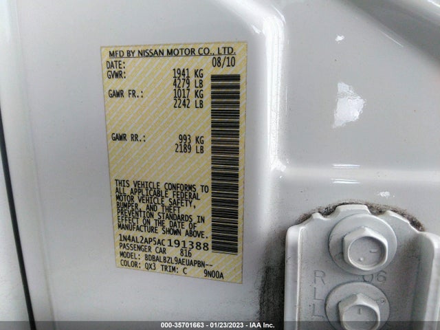 2010 NISSAN ALTIMA 2.5 SL VIN: 1N4AL2AP5AC191388