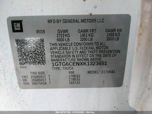 2019 GMC Canyon, VIN: 1GTG6CENXK1323651